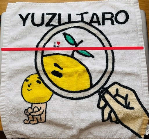 フェイスタオルの上から1/3に赤線を引いた写真