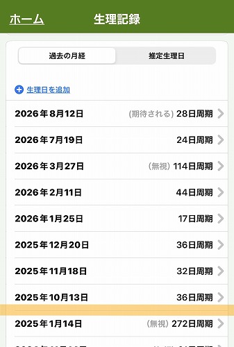 不正出血記録のスクショ